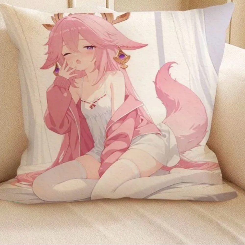Genshin Impact Pink Throw Pillow